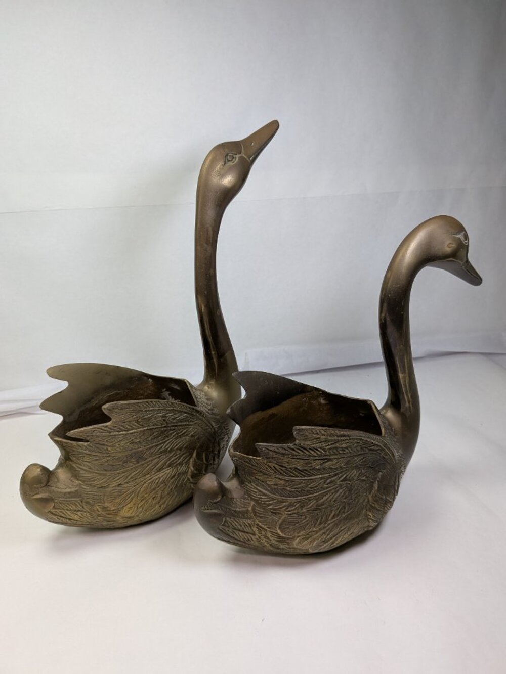 Vintage Brass Swan Vase Planter - Set of 2 - Picture 2 of 15